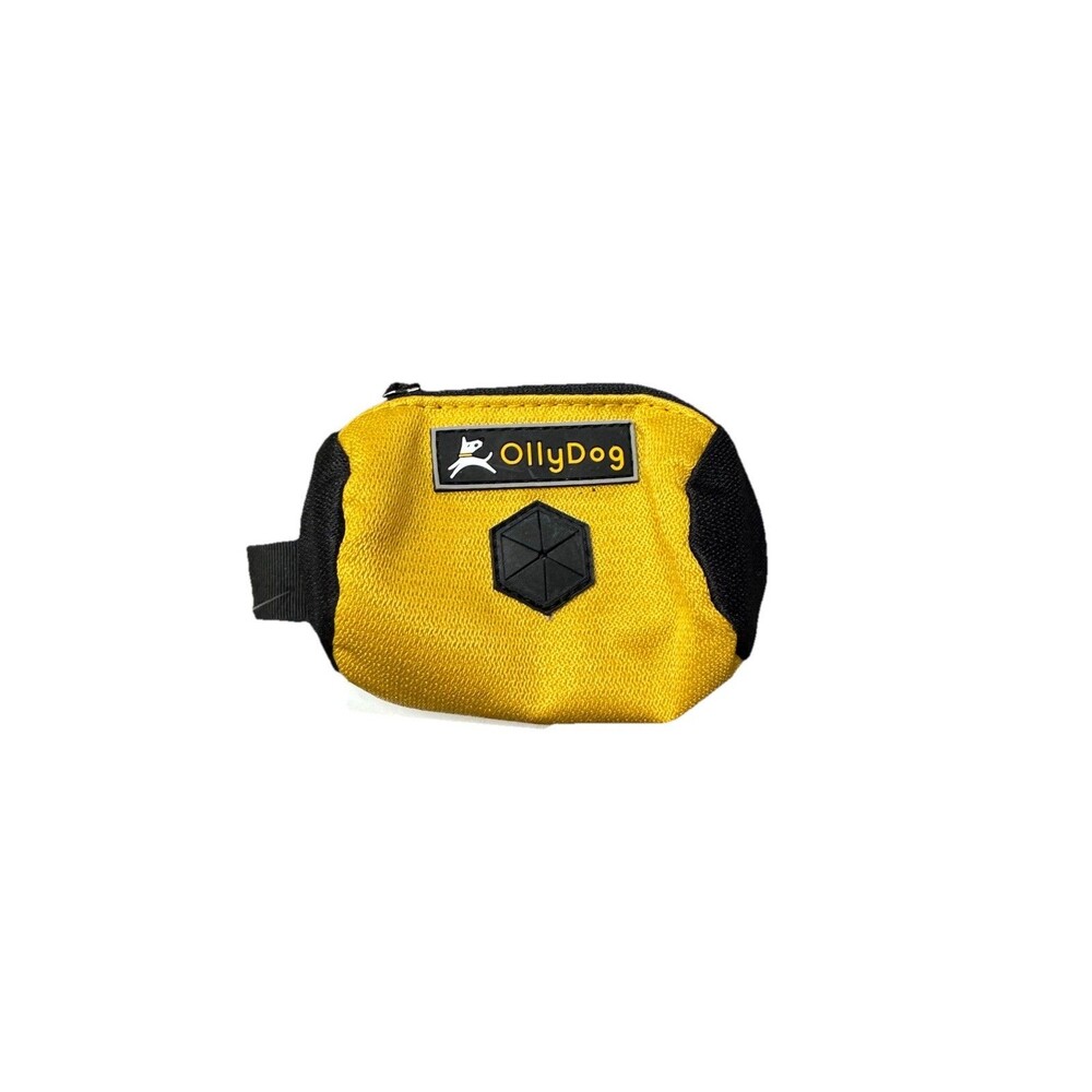 OllieDog Dog Poop Bag Dispenser Mustard Yellow Zipper Pouch Clip Strap EUC